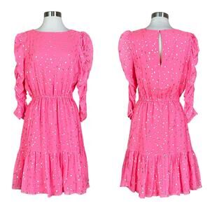 Lilly Pulitzer | Silk Chianna Coral Sands Pink Gold Polka Dot Puff Sleeve Dress